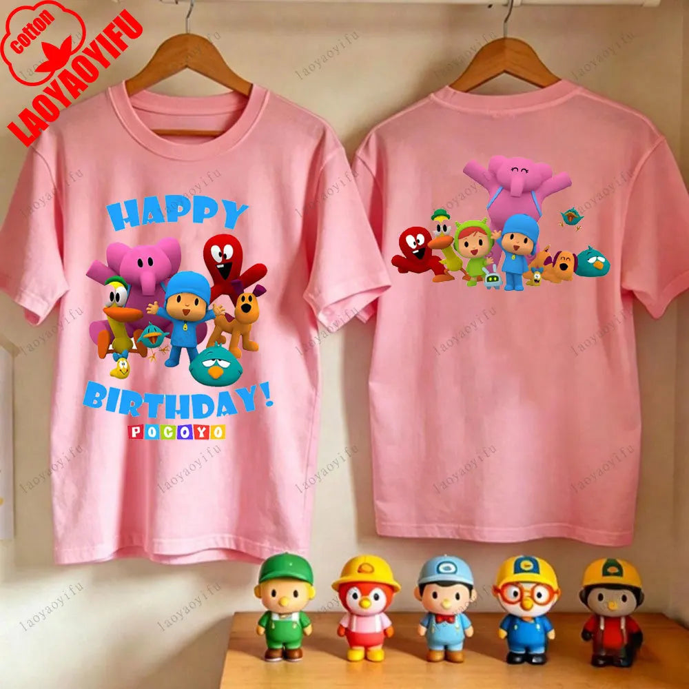 P-POCOYO Cartoon Adult T-Shirt Summer Cotton Short Sleeve Crew Neck Casual Loose Fit Graphic Tee Men Women Streetwear Clothes