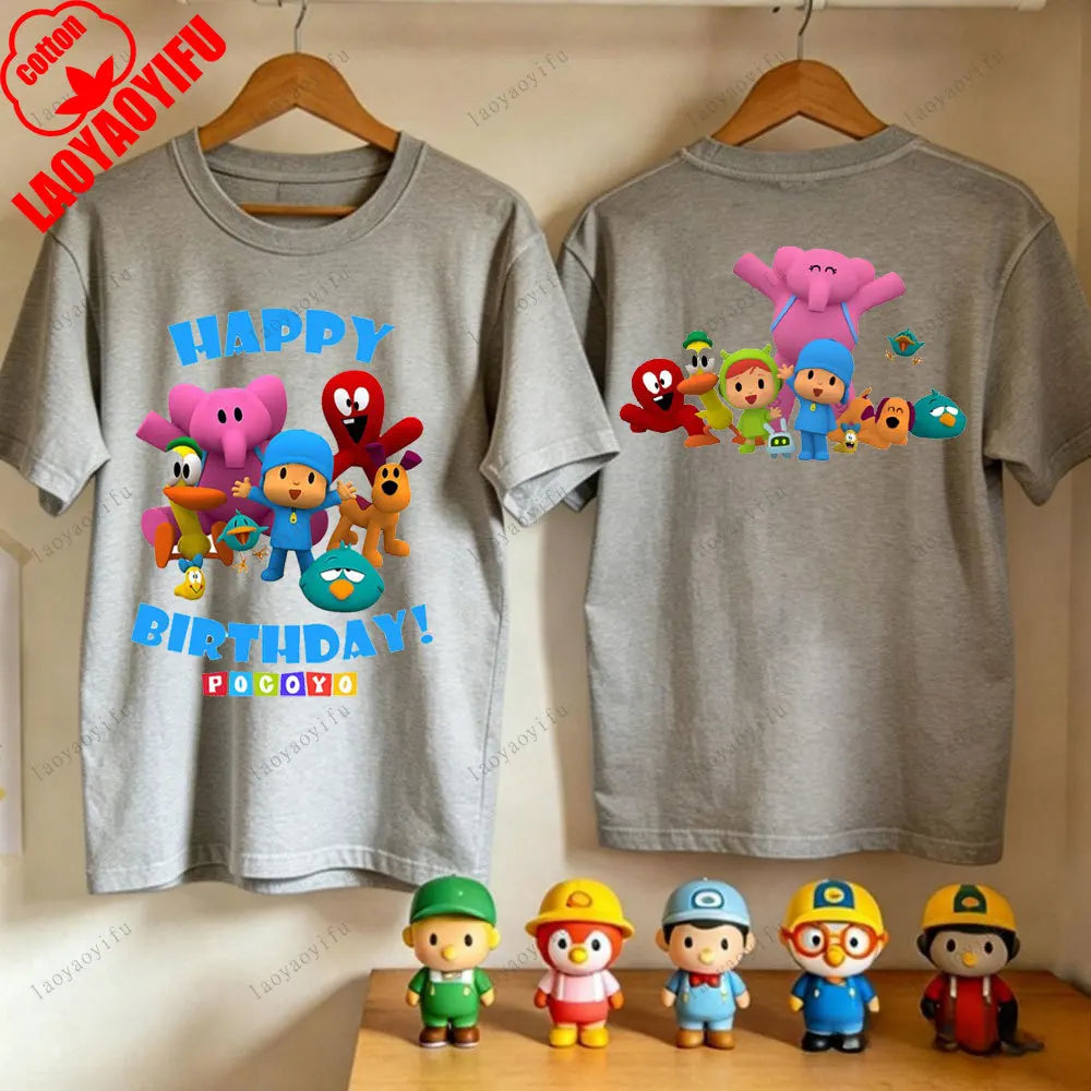P-POCOYO Cartoon Adult T-Shirt Summer Cotton Short Sleeve Crew Neck Casual Loose Fit Graphic Tee Men Women Streetwear Clothes
