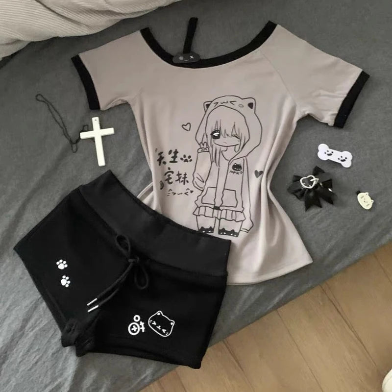 Kawaii Bear printed Women's shorts Japanese cute  summer casual harajuku Elastic waist Women pants Fashion shorts for women y2k