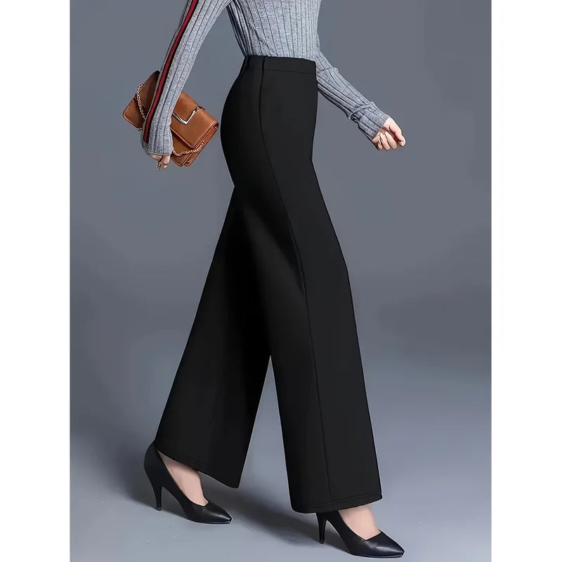 2025 Modern Fashion Straight Leg Trousers Women Regular Waist Stretchy Slimming Solid Black Daily Office
