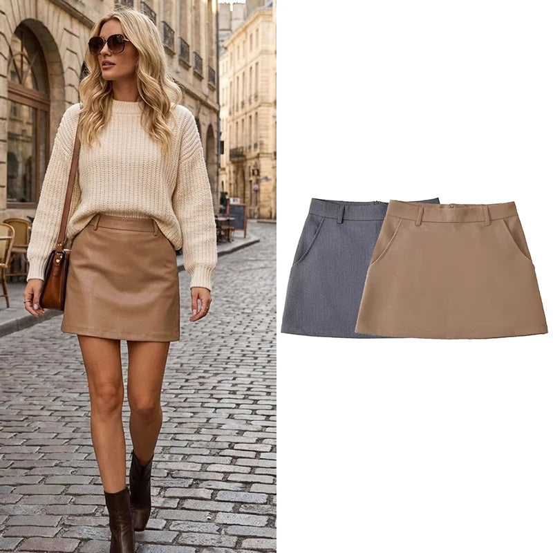 Willshela Women Fashion Solid Back Zipper A-Line Mini Skirt Vintage High Waist Female Chic Lady Skirts