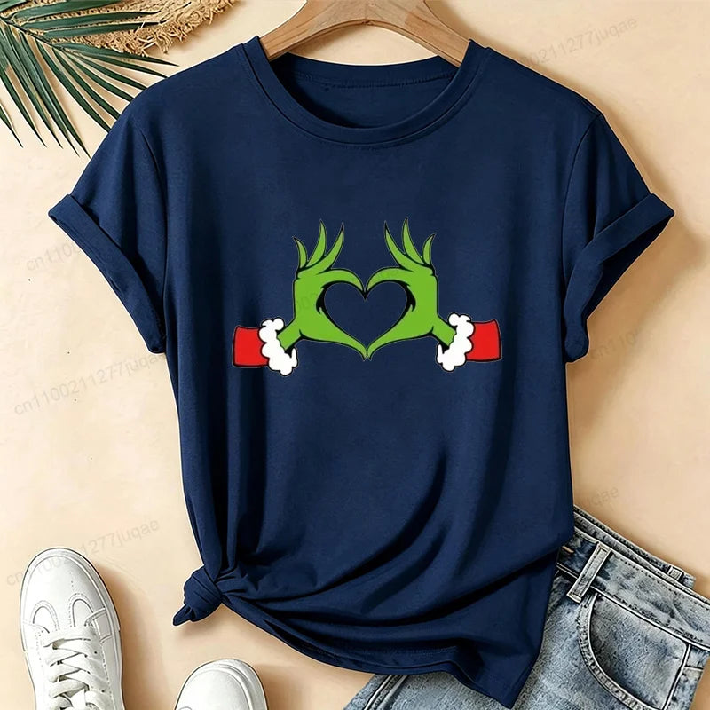 Christmas Love Heart Xmas Print Women Shirts Breathable Brand Tops Street Fashion T-shirt Casual Summer Fashion T-shirts Gifts