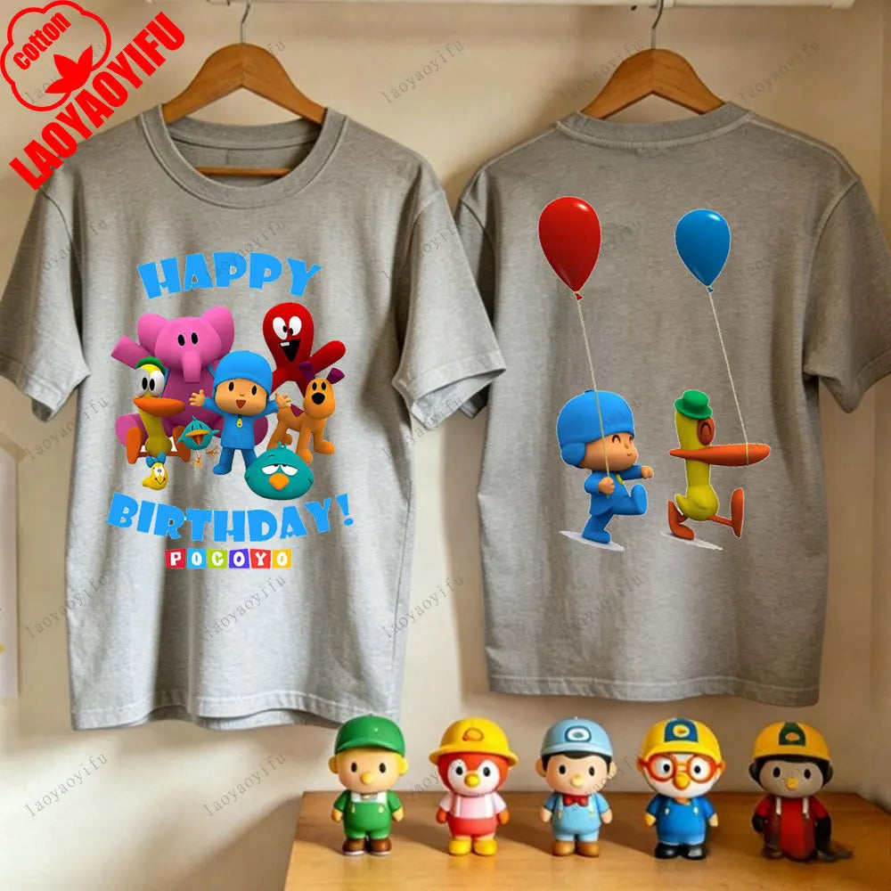P-POCOYO Cartoon Adult T-Shirt Summer Cotton Short Sleeve Crew Neck Casual Loose Fit Graphic Tee Men Women Streetwear Clothes