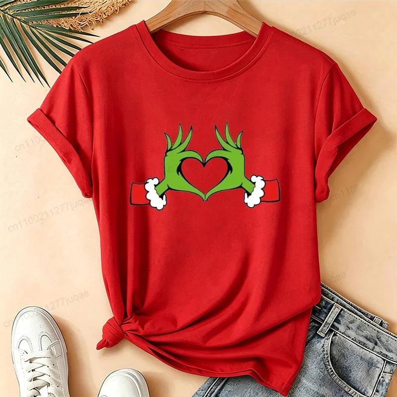Christmas Love Heart Xmas Print Women Shirts Breathable Brand Tops Street Fashion T-shirt Casual Summer Fashion T-shirts Gifts