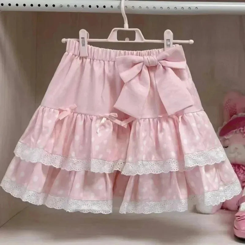 Mini Skirts for Women Sweet Cute Jupe Fashion Summer Japanese 2026 Faldas Mujer De Moda Bow Polka Dot Ruffles Y2k Skirt