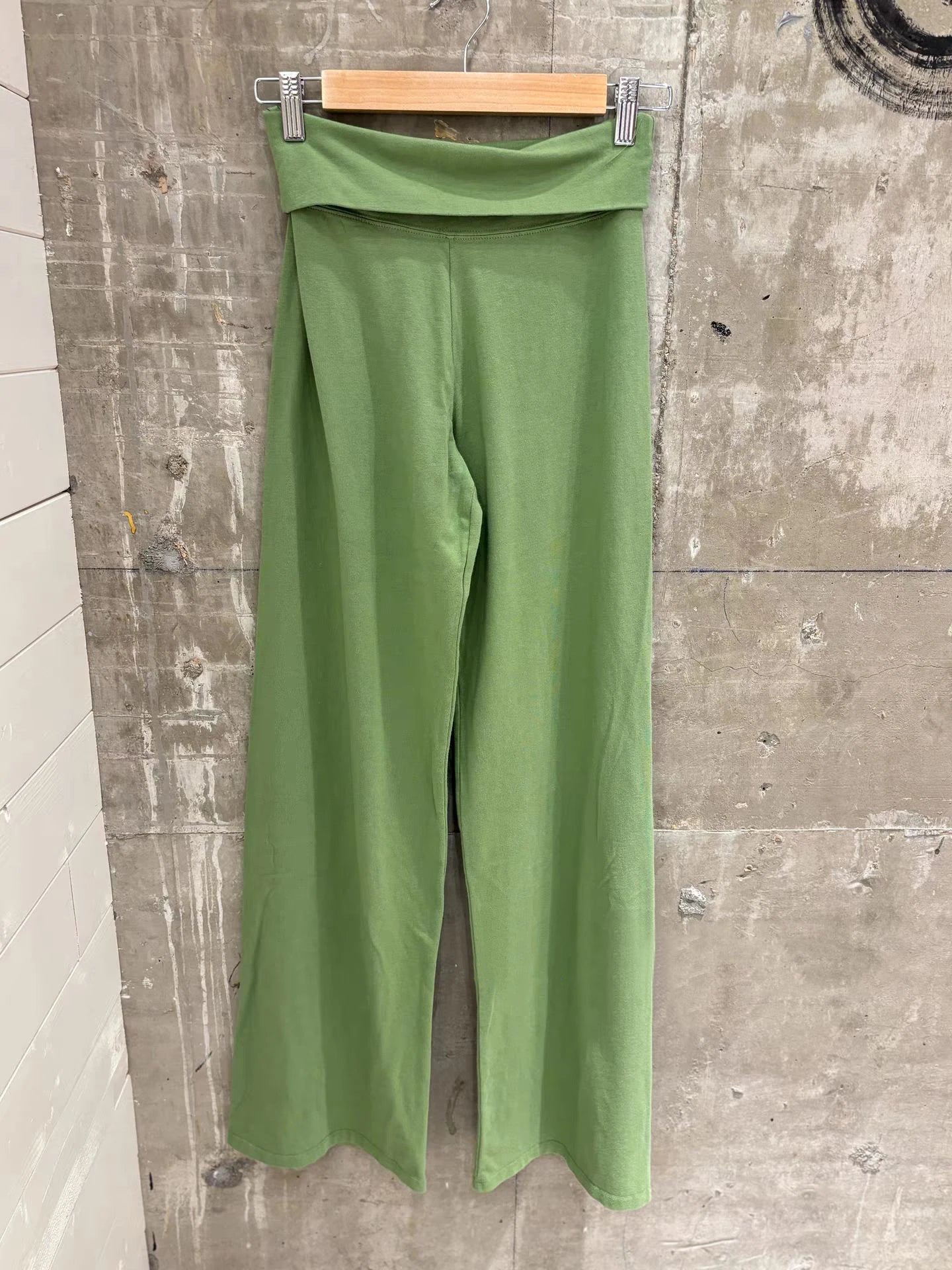 Mint Green Foldover Straight Pants Women Summer Low Waist Cotton Trousers Casual Sweet Girl Preppy Style New Sport Yoga Pants