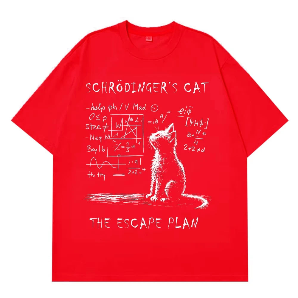 Schrodinger Cat Physics Quantum Mechanics Creative Print Summer Short-sleeved Cotton T Shirt Men Women Streetwear Loose T-shirts