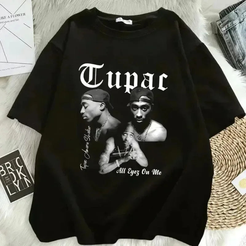 Women T-shirt Rapper Tupac Tops Hip Hop Streetwear T Shirts Oversized Short Sleeves Tee Men Graphic T Shirt