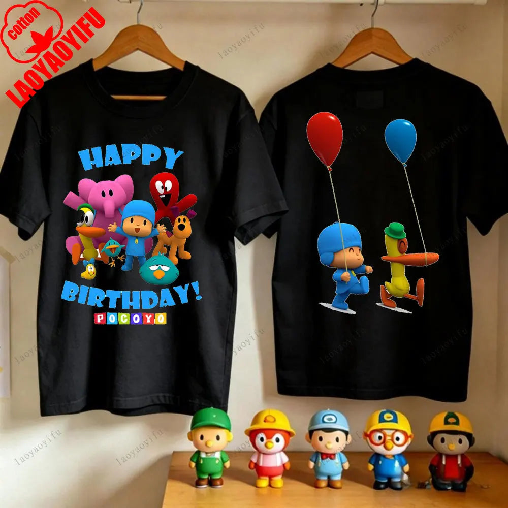 P-POCOYO Cartoon Adult T-Shirt Summer Cotton Short Sleeve Crew Neck Casual Loose Fit Graphic Tee Men Women Streetwear Clothes