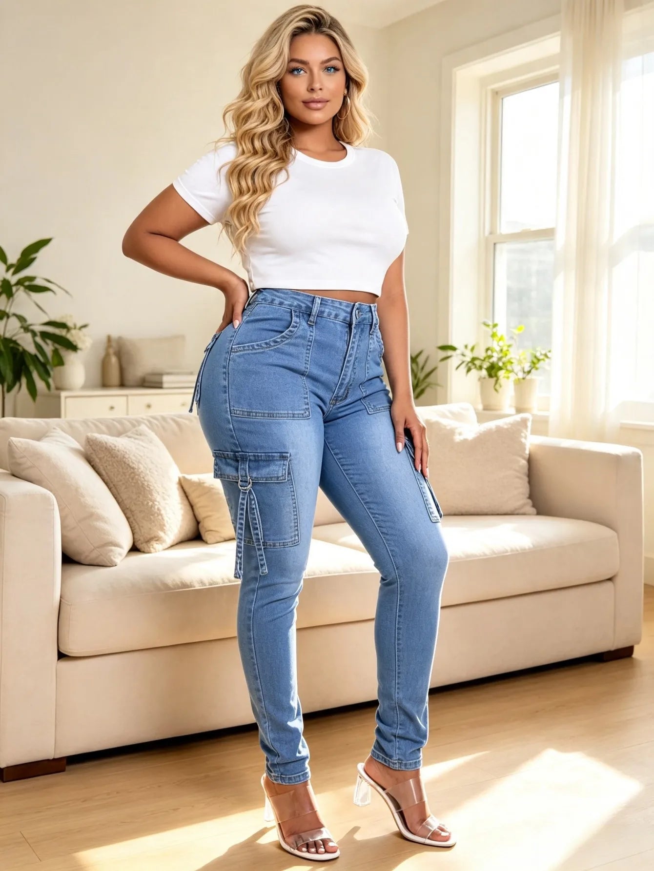 HME】Jeans | Women Skinny Jeans High Waist 4-Button Tummy Control Denim Pants Embossed Pocket Hip-Lifting Y2K Streetwear
