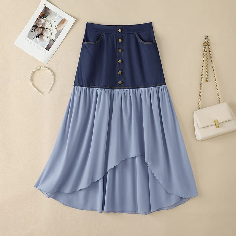 Stylish Women Patchwork Skirt ZANZEA Asymmetrical Overskirt Casual Elastic Waist Baggy Jupe OL Work Faldas Saia Maxi Long Skirt