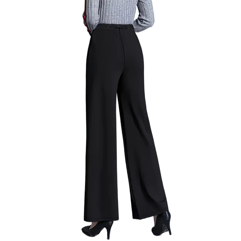 2025 Modern Fashion Straight Leg Trousers Women Regular Waist Stretchy Slimming Solid Black Daily Office