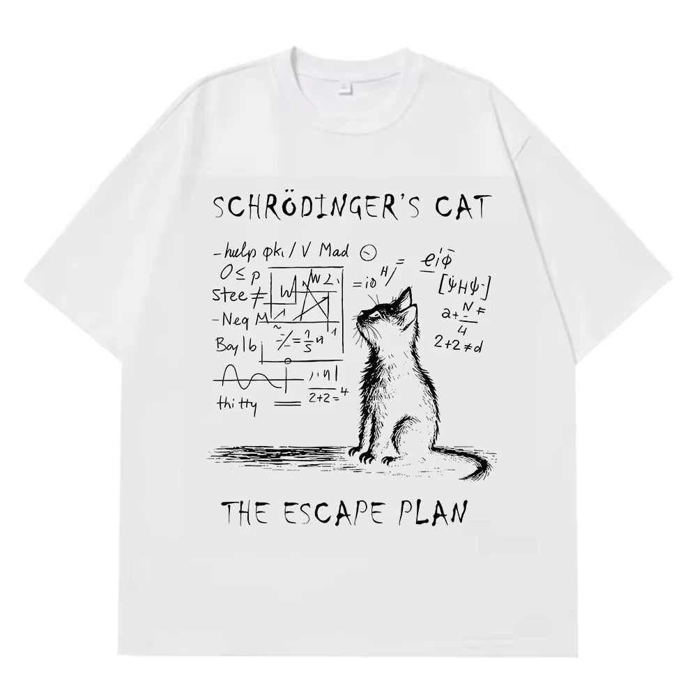 Schrodinger Cat Physics Quantum Mechanics Creative Print Summer Short-sleeved Cotton T Shirt Men Women Streetwear Loose T-shirts