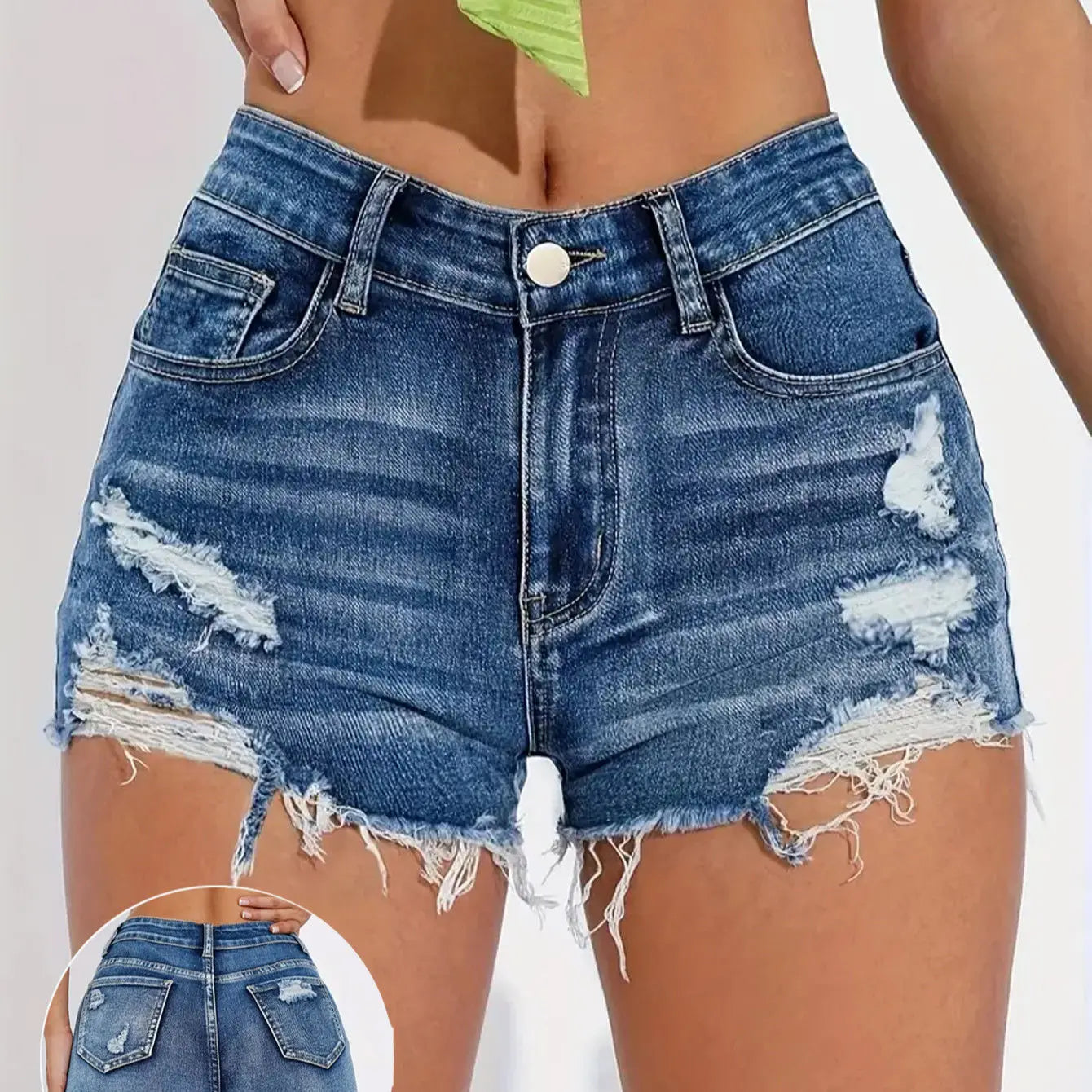 2025 Summer High Waist Light Wash Jean Shorts Women | Vintage Y2K Booty Lifting Shorts High Street Distressed Raw Edge Hot Pants