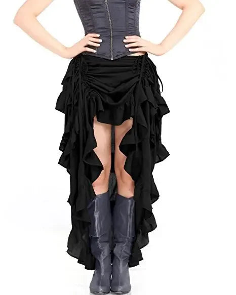 Women Vintage Gothic Long Skirt Sexy High-Low Ruffles Elasticity Pleated Corset Skirts Steampunk Party Pirate Cosplay Costume