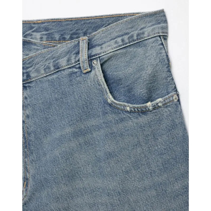 Women'sAsymmetric Denim Skirt New Spring Casual Mid Waist Pocket Women Lace Skirts Fashion Female Chic Skirts