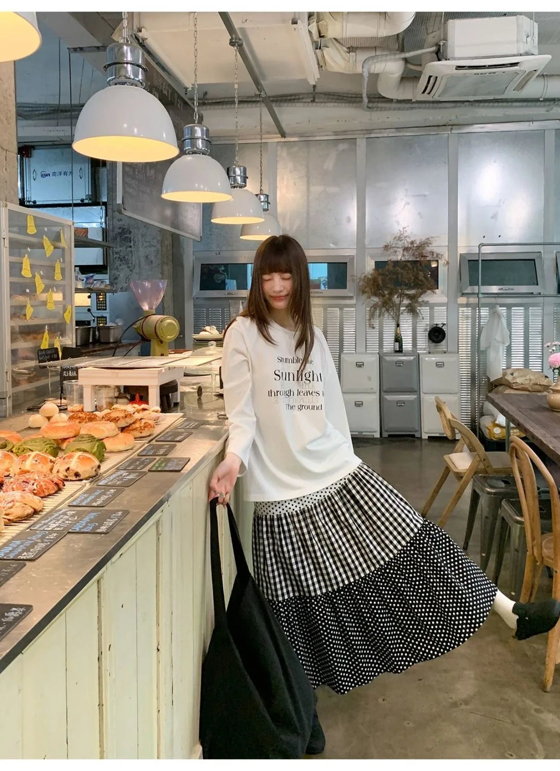 Women Patchwork Maxi Skirt Polka Dot Plaid Tiered Long Skirt Casual Loose High Waist A Line Flowy Beach Vacation Skirts