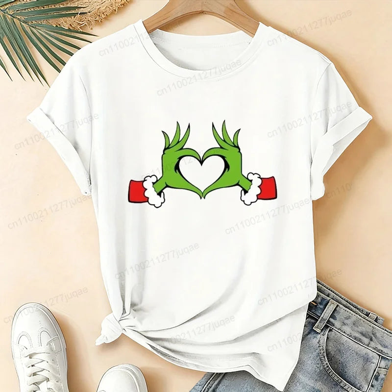 Christmas Love Heart Xmas Print Women Shirts Breathable Brand Tops Street Fashion T-shirt Casual Summer Fashion T-shirts Gifts