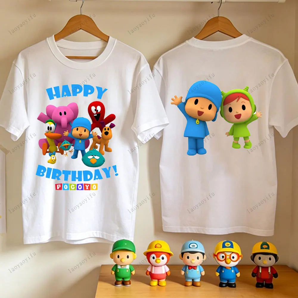 P-POCOYO Cartoon Adult T-Shirt Summer Cotton Short Sleeve Crew Neck Casual Loose Fit Graphic Tee Men Women Streetwear Clothes