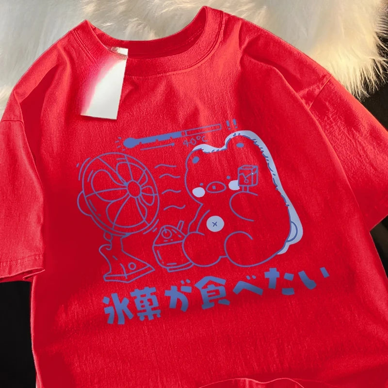 Siblings T-Shirts Hot Summer Fruit Popsicle Fan Short Sleeve Kawaii Fashion Oversized Short Sleeve Loose Siblings Tshirts