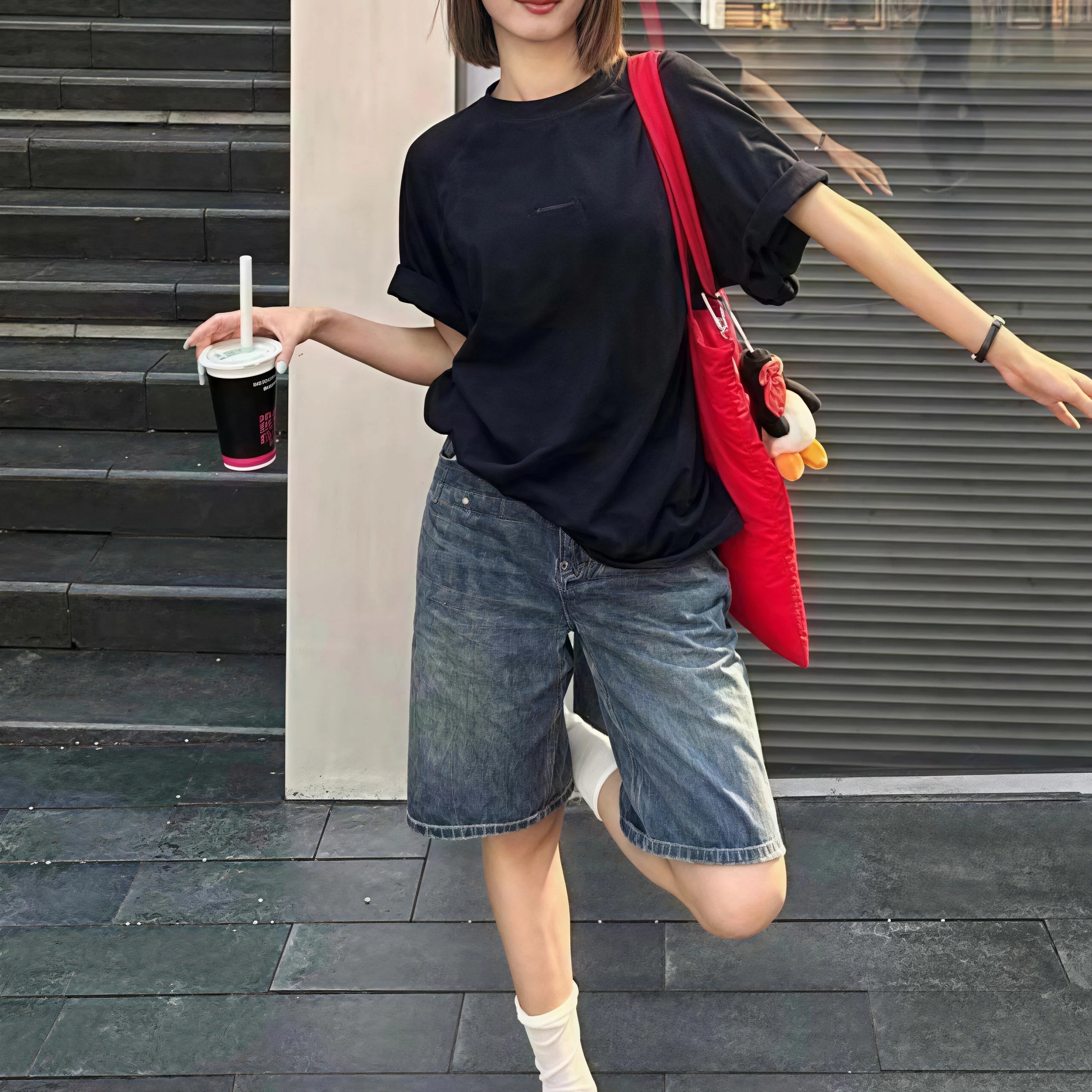 Y2K Retro Washed Blue Denim Bermuda Shorts For Women High‑Rise Loose Wide Leg Knee‑Length Casual Streetwear Jeans Pants
