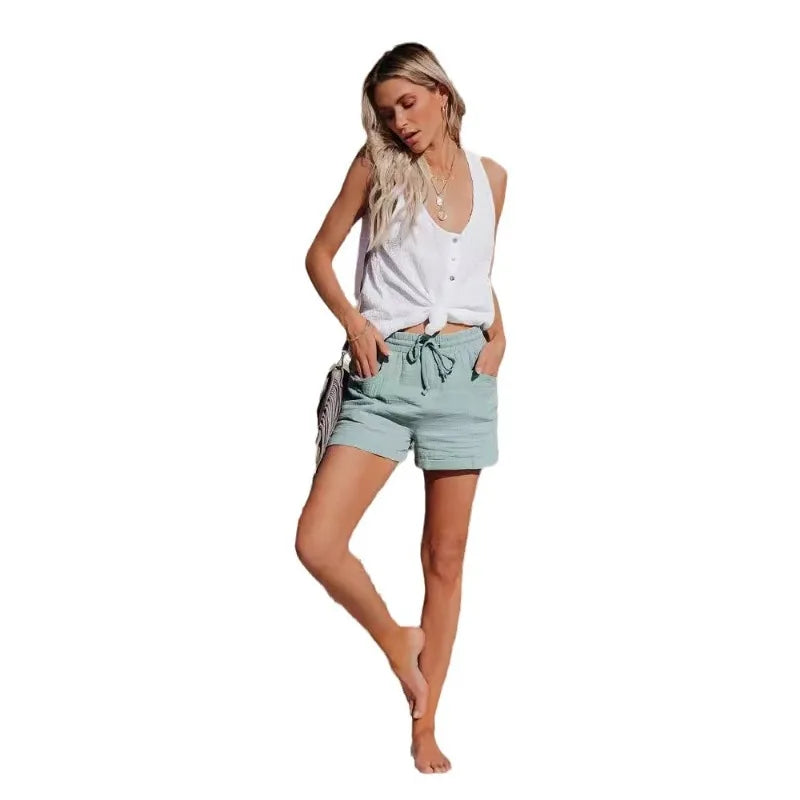 Summer New Women's Clothing High Waist Lace-up Loose Wide-leg Shorts Women Shorts Women Women Clothing