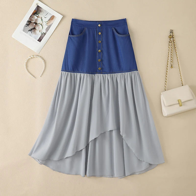 Stylish Women Patchwork Skirt ZANZEA Asymmetrical Overskirt Casual Elastic Waist Baggy Jupe OL Work Faldas Saia Maxi Long Skirt