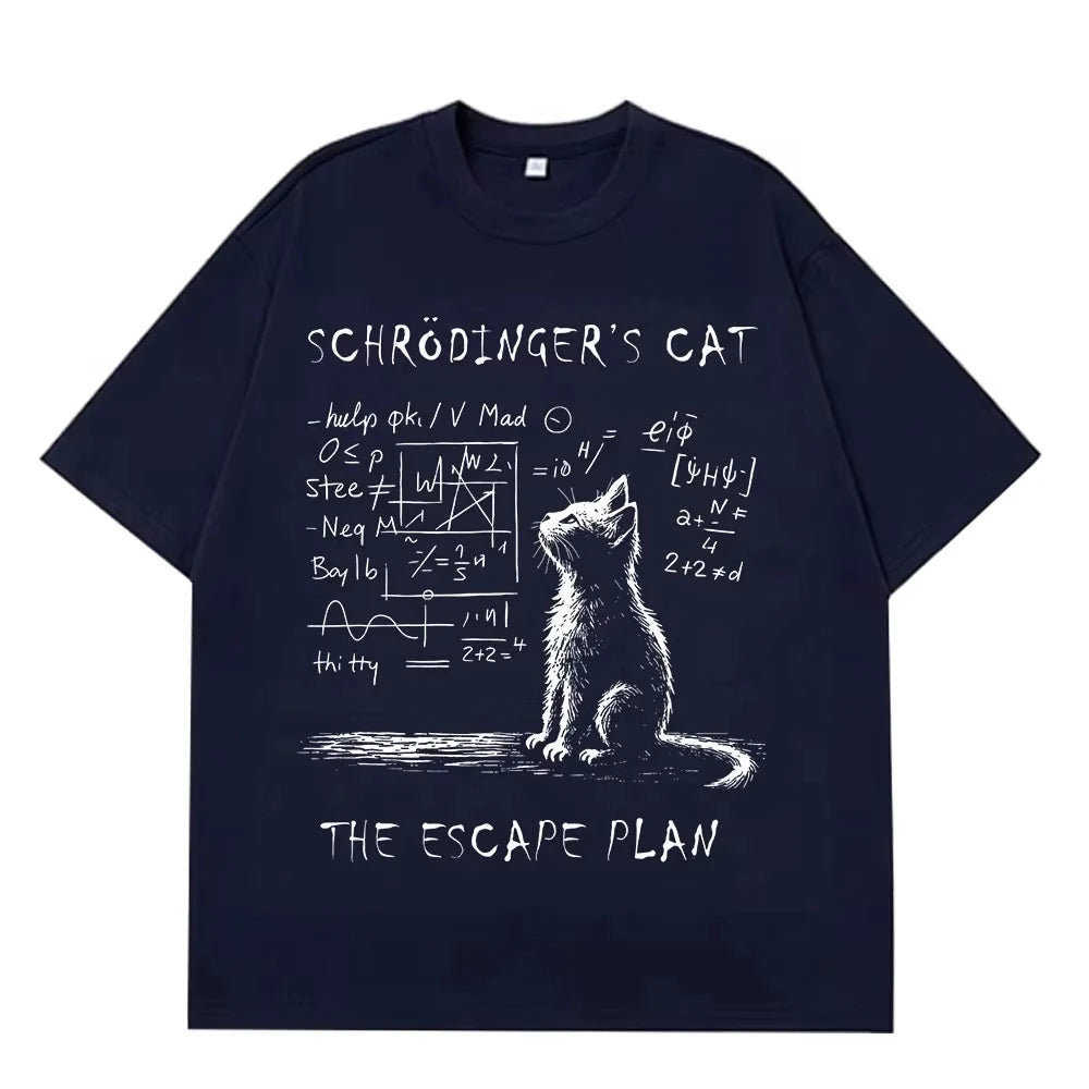 Schrodinger Cat Physics Quantum Mechanics Creative Print Summer Short-sleeved Cotton T Shirt Men Women Streetwear Loose T-shirts