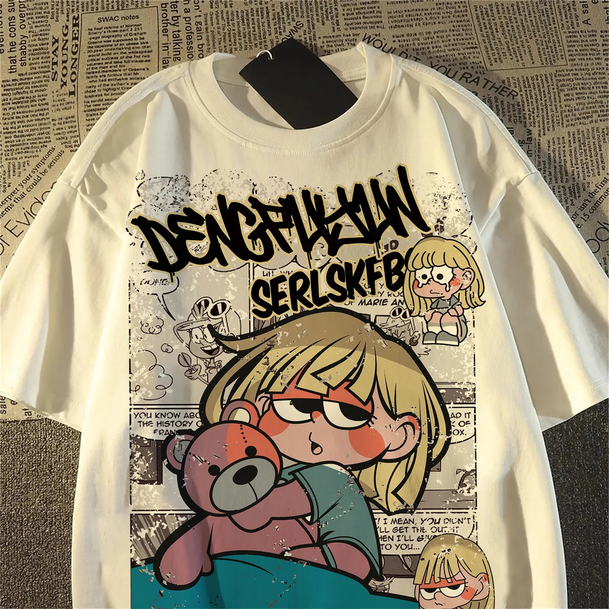Korean cartoon retro printed short sleeved T-shirt, fashionable plus size loose fitting men's and women's top  shirts for women