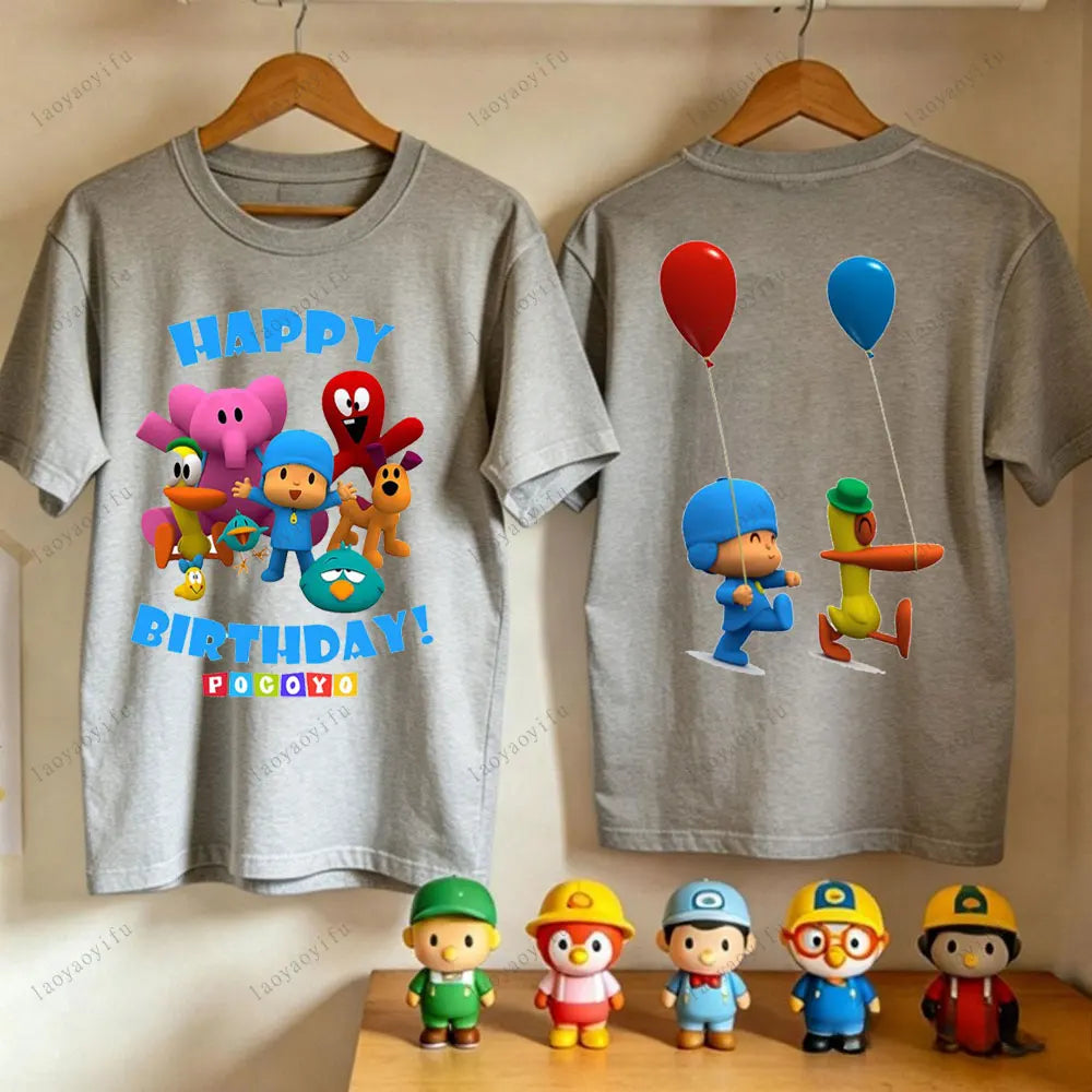 P-POCOYO Cartoon Adult T-Shirt Summer Cotton Short Sleeve Crew Neck Casual Loose Fit Graphic Tee Men Women Streetwear Clothes
