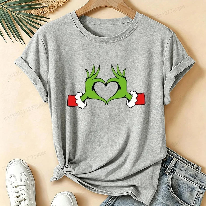 Christmas Love Heart Xmas Print Women Shirts Breathable Brand Tops Street Fashion T-shirt Casual Summer Fashion T-shirts Gifts