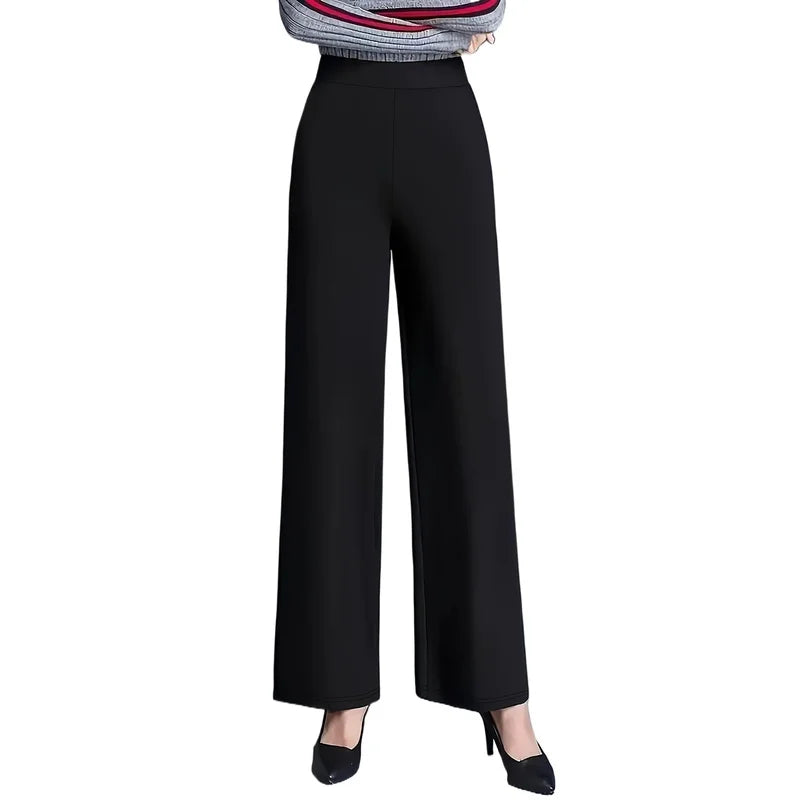 2025 Modern Fashion Straight Leg Trousers Women Regular Waist Stretchy Slimming Solid Black Daily Office