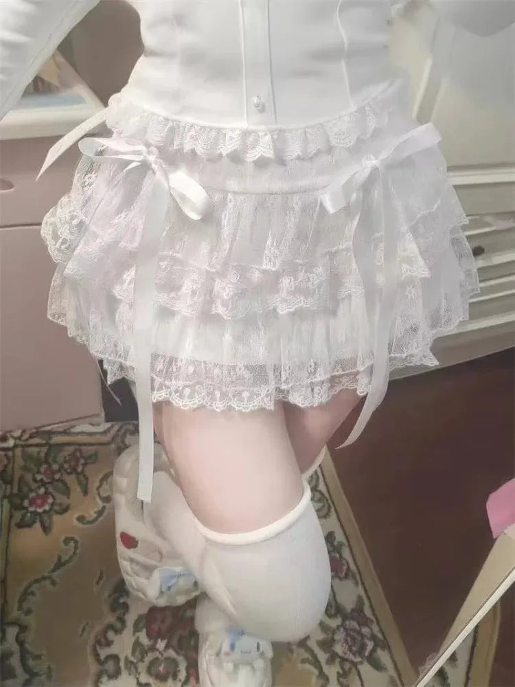 Mini Skirts for Women Sweet Cute Jupe Fashion Summer Japanese 2026 Faldas Mujer De Moda Bow Polka Dot Ruffles Y2k Skirt