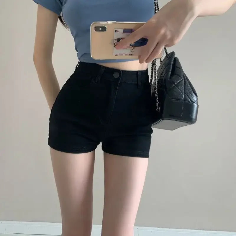 2025 Summer High Waist Light Wash Jean Shorts Women | Vintage Y2K Booty Lifting Shorts High Street Distressed Raw Edge Hot Pants