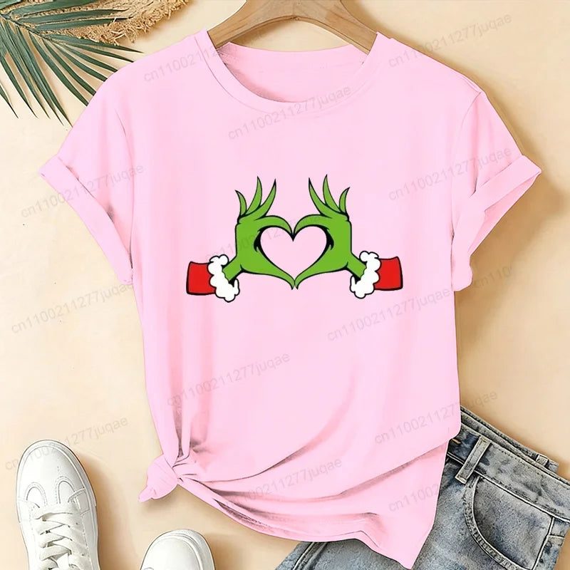 Christmas Love Heart Xmas Print Women Shirts Breathable Brand Tops Street Fashion T-shirt Casual Summer Fashion T-shirts Gifts