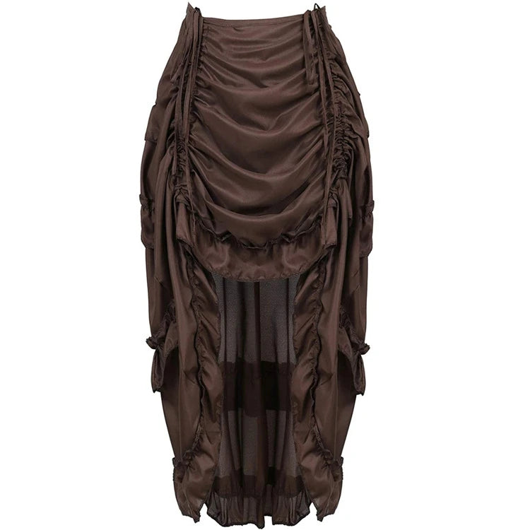 Women Vintage Gothic Long Skirt Sexy High-Low Ruffles Elasticity Pleated Corset Skirts Steampunk Party Pirate Cosplay Costume