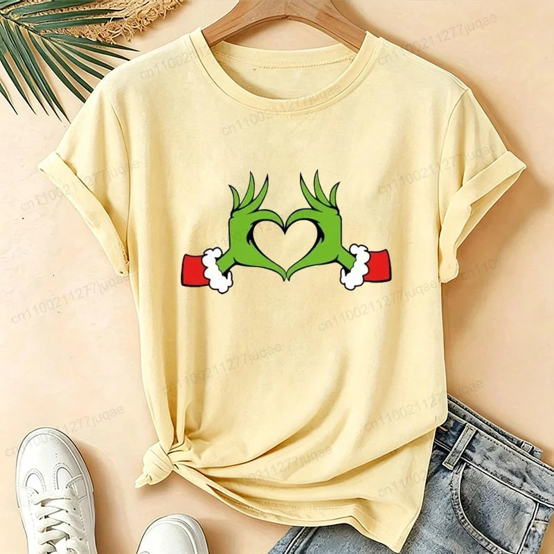 Christmas Love Heart Xmas Print Women Shirts Breathable Brand Tops Street Fashion T-shirt Casual Summer Fashion T-shirts Gifts