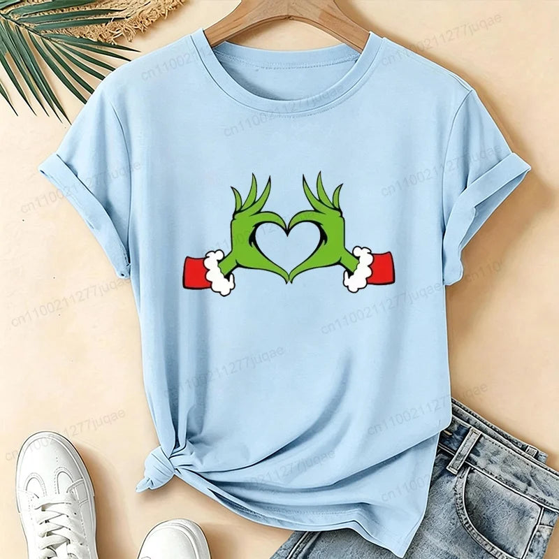 Christmas Love Heart Xmas Print Women Shirts Breathable Brand Tops Street Fashion T-shirt Casual Summer Fashion T-shirts Gifts