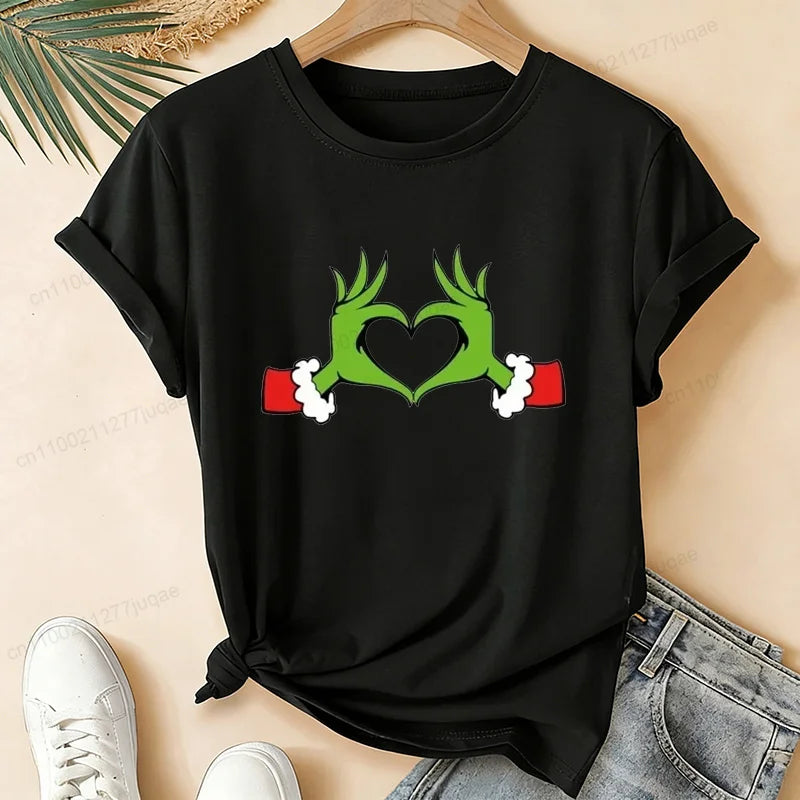 Christmas Love Heart Xmas Print Women Shirts Breathable Brand Tops Street Fashion T-shirt Casual Summer Fashion T-shirts Gifts