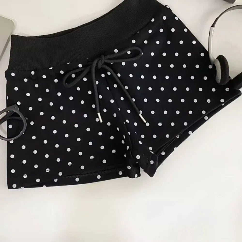 Street Style Polka Dot Women Shorts High Waist Drawstring Waist Polka Dot Shorts Elastic Waist Soft Hot Pants Women Girls