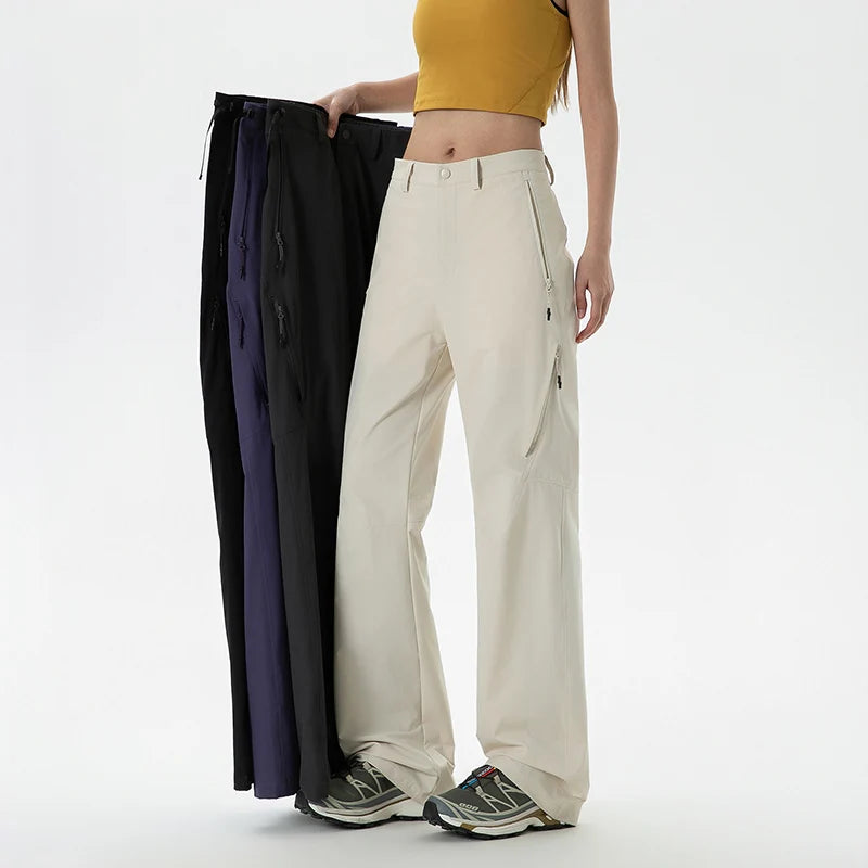 CHRLCK Women's Waterproof Hiking Pants Spring Summer Fashion Cargo Pants Loose Fishing Camping Cycling Trekking Trousers Female