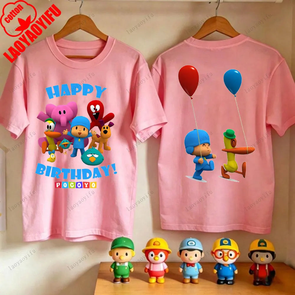 P-POCOYO Cartoon Adult T-Shirt Summer Cotton Short Sleeve Crew Neck Casual Loose Fit Graphic Tee Men Women Streetwear Clothes