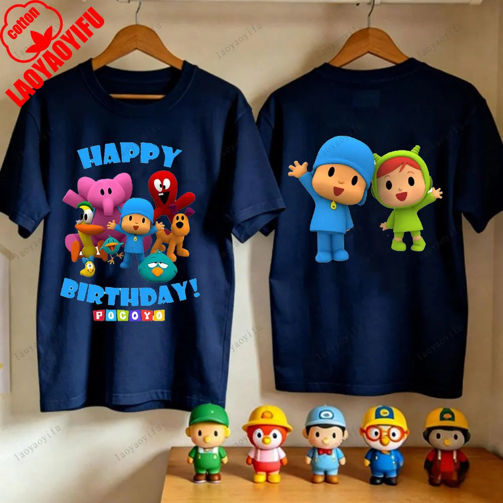 P-POCOYO Cartoon Adult T-Shirt Summer Cotton Short Sleeve Crew Neck Casual Loose Fit Graphic Tee Men Women Streetwear Clothes
