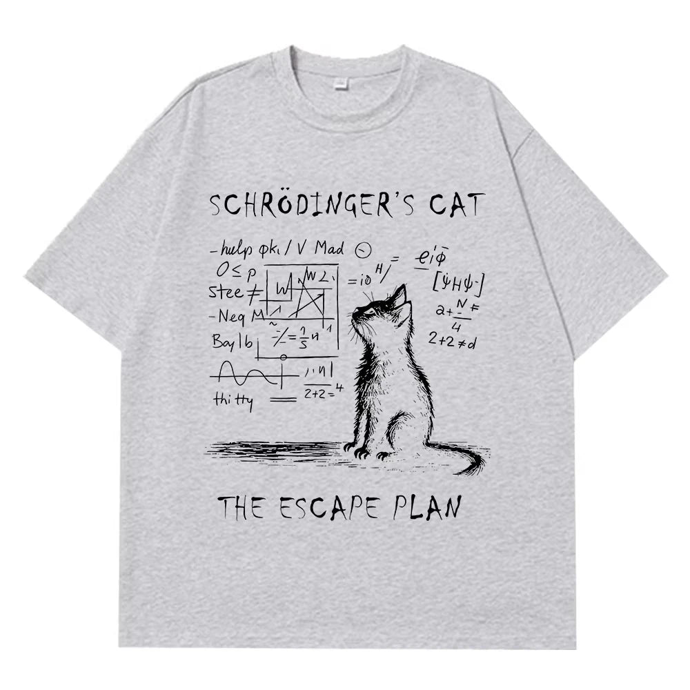 Schrodinger Cat Physics Quantum Mechanics Creative Print Summer Short-sleeved Cotton T Shirt Men Women Streetwear Loose T-shirts