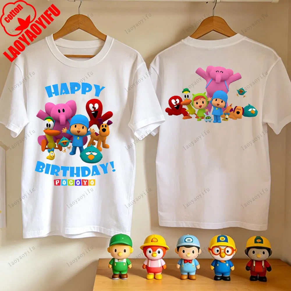 P-POCOYO Cartoon Adult T-Shirt Summer Cotton Short Sleeve Crew Neck Casual Loose Fit Graphic Tee Men Women Streetwear Clothes