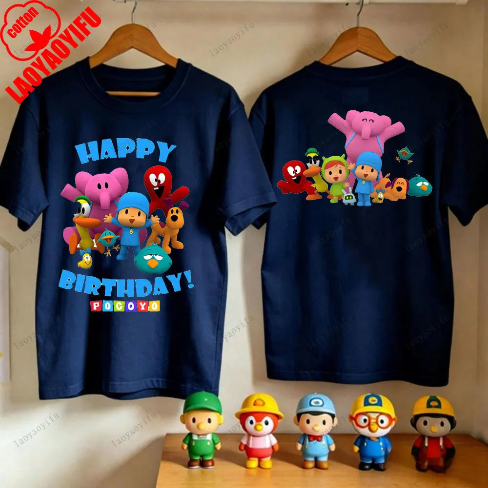 P-POCOYO Cartoon Adult T-Shirt Summer Cotton Short Sleeve Crew Neck Casual Loose Fit Graphic Tee Men Women Streetwear Clothes