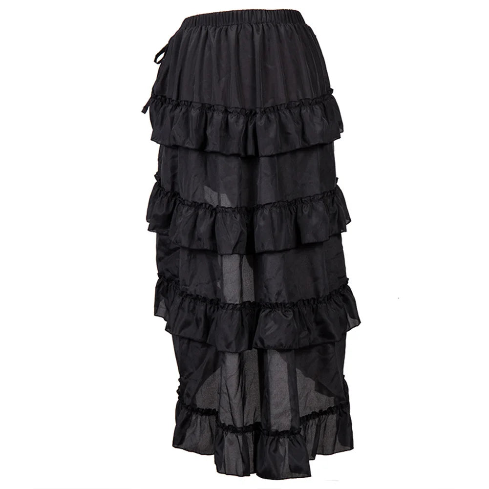 Women Vintage Gothic Long Skirt Sexy High-Low Ruffles Elasticity Pleated Corset Skirts Steampunk Party Pirate Cosplay Costume