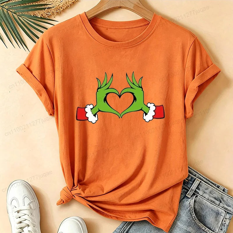 Christmas Love Heart Xmas Print Women Shirts Breathable Brand Tops Street Fashion T-shirt Casual Summer Fashion T-shirts Gifts