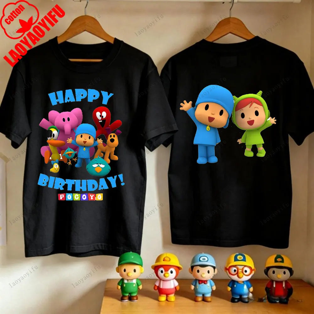 P-POCOYO Cartoon Adult T-Shirt Summer Cotton Short Sleeve Crew Neck Casual Loose Fit Graphic Tee Men Women Streetwear Clothes