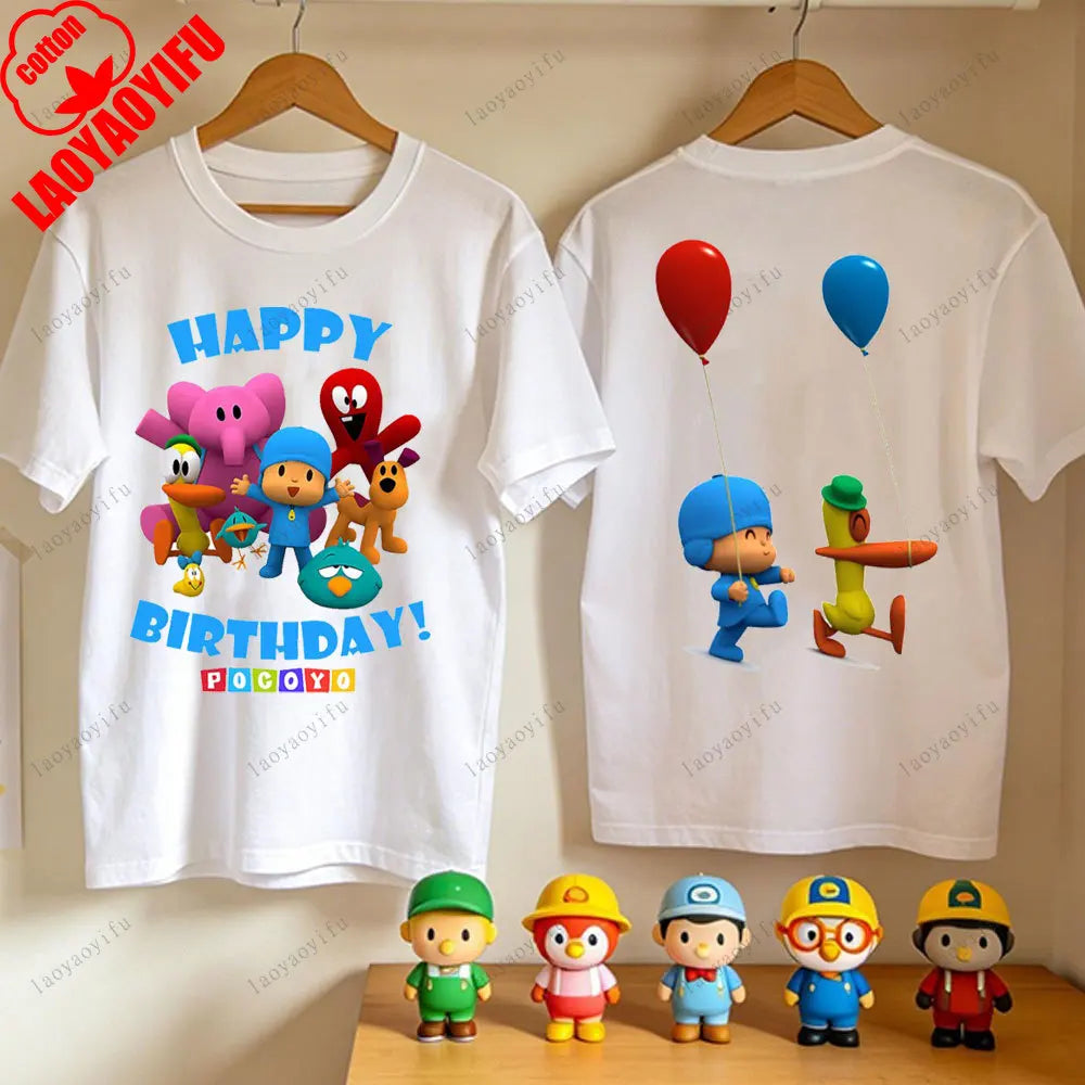 P-POCOYO Cartoon Adult T-Shirt Summer Cotton Short Sleeve Crew Neck Casual Loose Fit Graphic Tee Men Women Streetwear Clothes